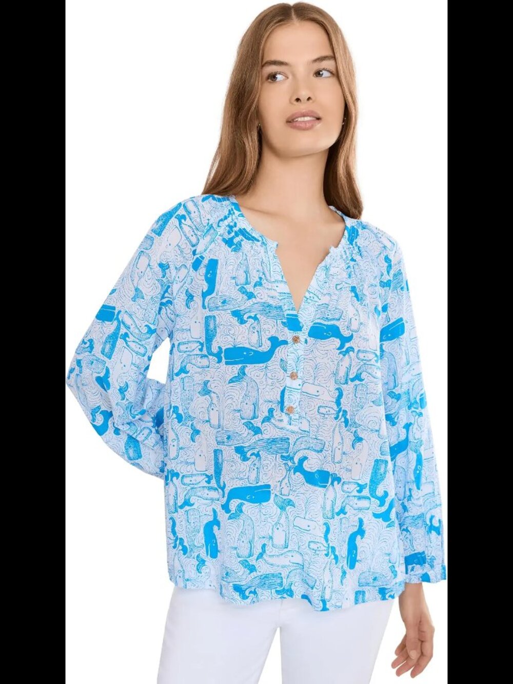 NWT Lilly Pulitzer Andria Top, Nassau Blue, Thar She Blows, Size XS